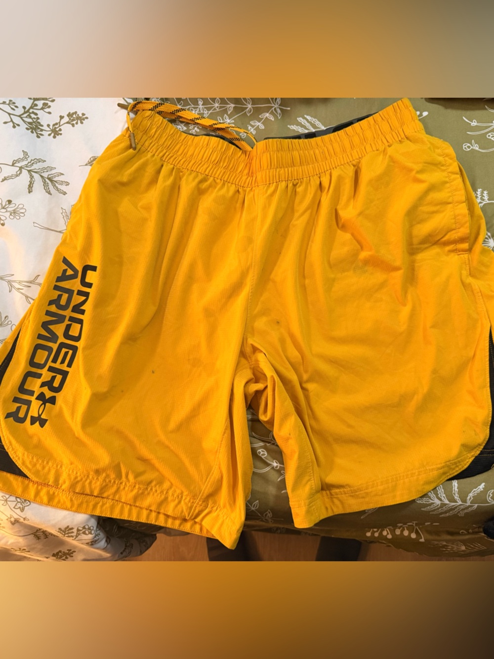 Under Armour Men's Bright Yellow Training Shorts with Logo